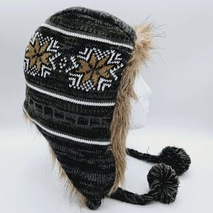 Black and Tan Faux Fur Trapper Hat - Unbranded